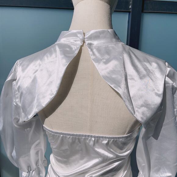 Women's Puff Sleeve White Mini Dress Set (S) - Picture 4 of 7